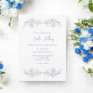 Convite Casamento de Borda Superior de Boho Floral Azul