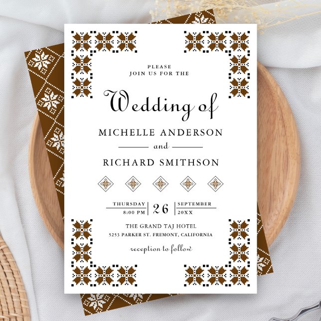 Convite Casamento de Bordado Ucraniano Marrom e Preto (Criador carregado)