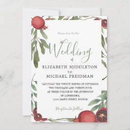 Convite Casamento de Borgonha Botânica Pomegranatos Folga