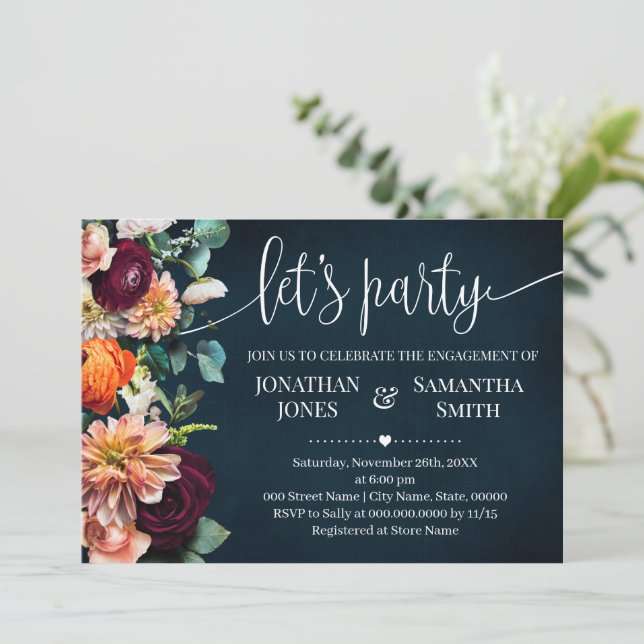 Convite Casamento de Borgonha com Marinho de Vinho do Noiv (Em pé/Frente)