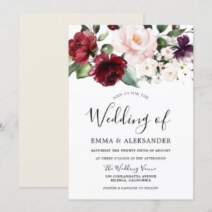 Convite Casamento de Borgonha de Creme Floral