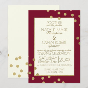 Convite Casamento de Borgonha e Confetti Dots Dourados