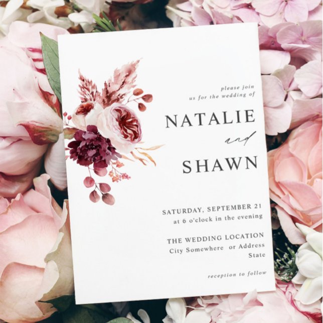 Convite Casamento de Borgonha e Floral Rosa 8A (Criador carregado)