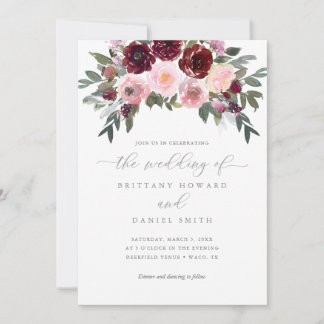 Convite Casamento de Borgonha e Rosa Rosa Rosa Rosa Verde
