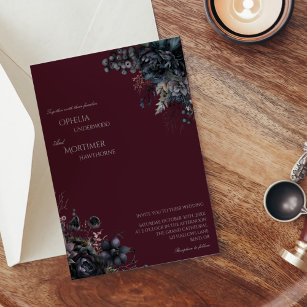 Convite Casamento de Borgonha Floral Gótica Escura