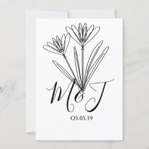 Convite Casamento de Botany com Linha Floral Minimalista