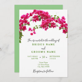 Convite Casamento de Bougainvillea verde-tropical fuchsia