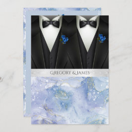 Convite Casamento de Boutonniere Azul de Tuxedos Negro