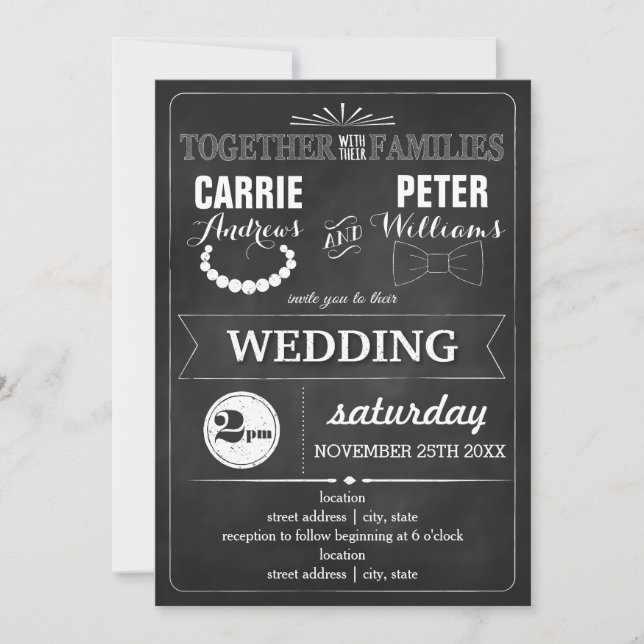 Convite Casamento de Bowties e Pérolas (Frente)