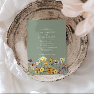 Convite Casamento de Branca de Flor Selvagem Verde