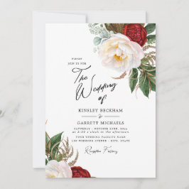 Convite Casamento de Brancos Personalizáveis de Peônias de