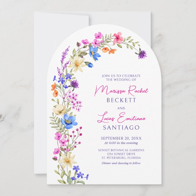 Convite Casamento de Bright Vivid Colors Wildflower (Frente)