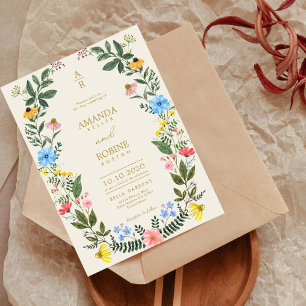 Convite Casamento de Bright Wildflower Elegante