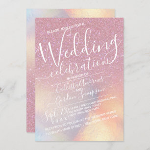 Convite Casamento de Brilhante Iridescente, Glitter, Cinza
