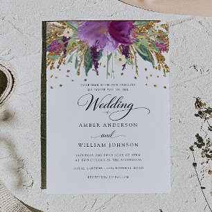 Convite Casamento de Brilho Floral Amethystia Espelhante