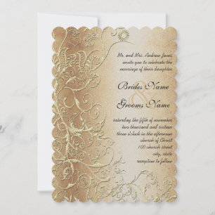 Convite Casamento de Bronze Dourado e Cisnes de Amor Preto