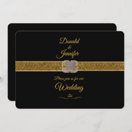 Convite Casamento de Brooch Dourado negro e legante