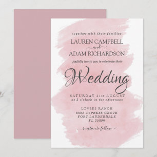 Convite Casamento de Brushaft, Cor de Água Rosa Moderna