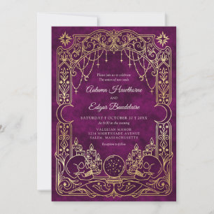 Convite Casamento de Bruxa Burgundy Tarot Gótico