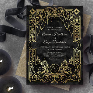 Convite Casamento de Bruxa Gótica de Halloween com Tarot