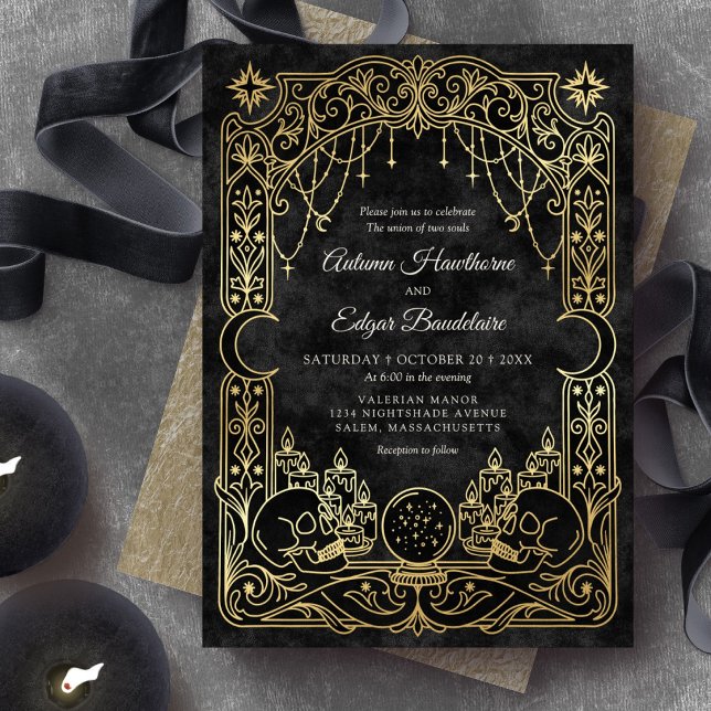 Convite Casamento de Bruxa Gótica de Halloween com Tarot (Criador carregado)