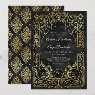 Convite Casamento de Bruxa Gótica de Halloween com Tarot