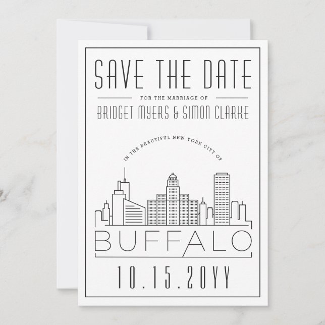Convite Casamento de Buffalo | Skyline Estilizado Salvar a (Frente)