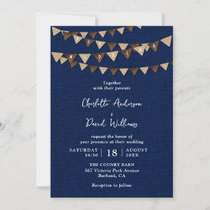 Convite Casamento de Bunting Blue Burlap Marinho Rustic