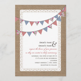 Convite Casamento de Bunting Gingham & Floral Inspirado em