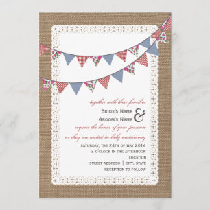 Convite Casamento de Bunting Gingham & Floral Inspirado em