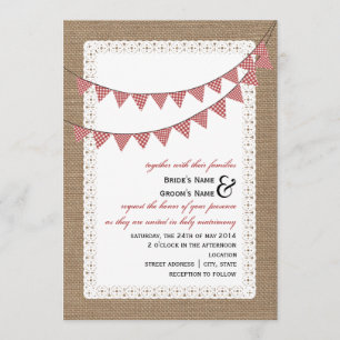 Convite Casamento de Bunting Red Gingham Inspirado em Burl