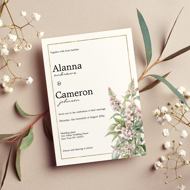 Convite Casamento de buquê de horta rosa-botulínica (Botanical pink mint flower bouquet wedding)