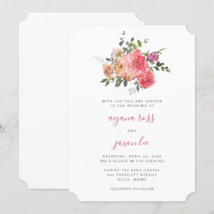 Convite Casamento de Buquê de Peony de Cor d'Água Rosa
