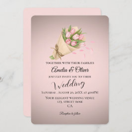 Convite Casamento de Buquê de Tulipas Rosa Elegante