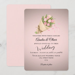 Convite Casamento de Buquê de Tulipas Rosa Elegante