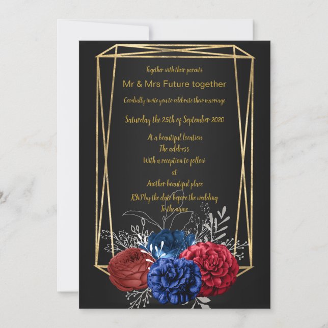 CONVITE CASAMENTO DE BUQUÊ ELEGANTE DOURADO NEGRO (Frente)