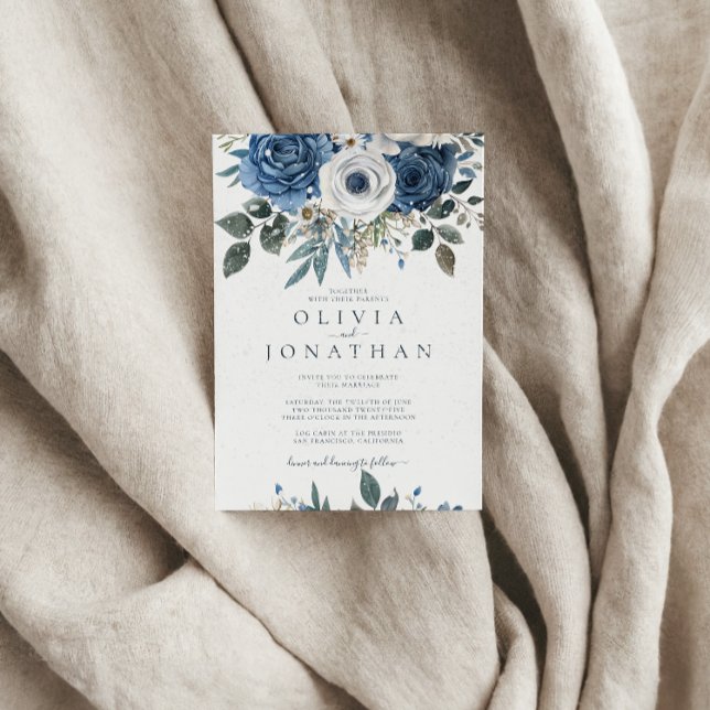 Convite Casamento de Buquê Floral Azul de inverno com Aqua (Criador carregado)