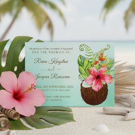 Convite Casamento de Buquê Floral de Coconut de Paraíso Tr