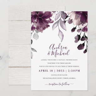 Convite Casamento de Buquê Floral de Purple Watercolor