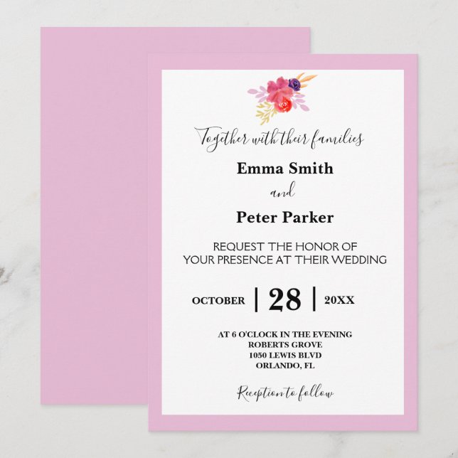 Convite Casamento de Buquê Floral Personalizado (Frente/Verso)