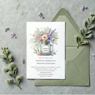 Convite Casamento de Buquê Floral Rustic Mason Jar