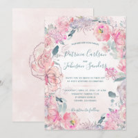 Casamento de buquês de aquarela cor-de-rosa