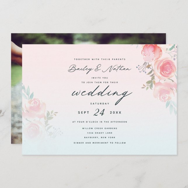 Convite Casamento de Buquês de Pensão Floral de Jardim Fra (Frente/Verso)