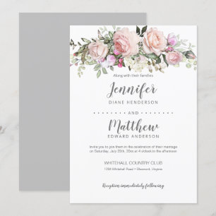 Convite Casamento de Buquês de Rosas de Pincel-Rosa