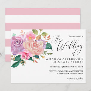 Convite Casamento de buquês de rosas rosadas delicadas e 