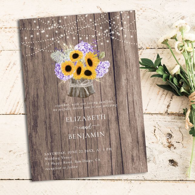 Convite Casamento de Buquês Elegante Rustic Sunflower Hydr (Criador carregado)