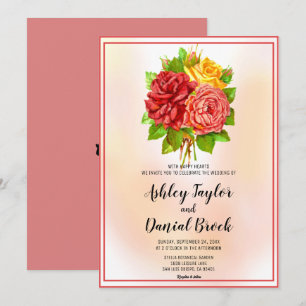 Convite Casamento de Buquês Florais com roscas rosadas aqu