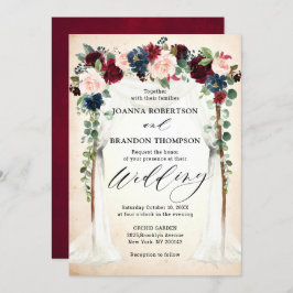 Convite Casamento de Burgundy Blush Marinho Floral Arch Ca