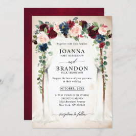 Convite Casamento de Burgundy Blush Marinho Floral Arch Ca