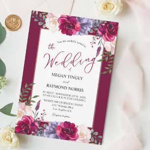 Convite Casamento de Burgundy Blush & Marinho Peony Floral